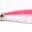 Close-up of a fishing lure with red and white strands and a metallic eye.