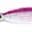 Close-up of a fishing lure shaped like a squid with pink and white colors.