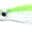 A green and white fishing lure with a black eye.