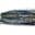 A colorful fishing lure with metallic strands in blue, silver, and black.