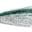 Close-up of a green and silver fishing lure with a hook.